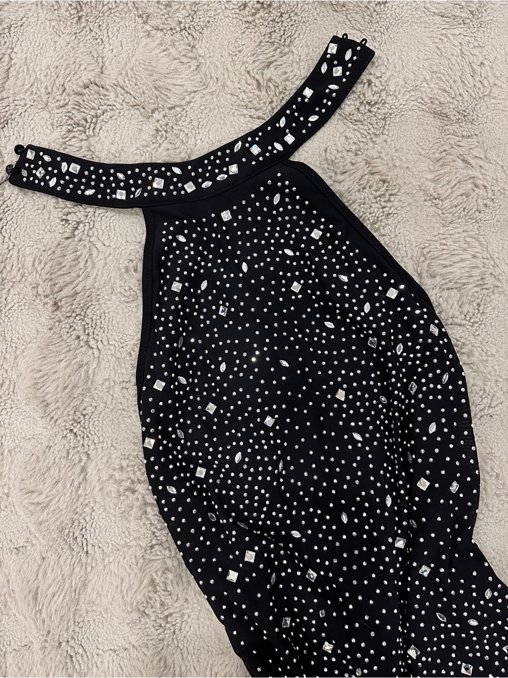 Black Embellished Halter Mini Dress